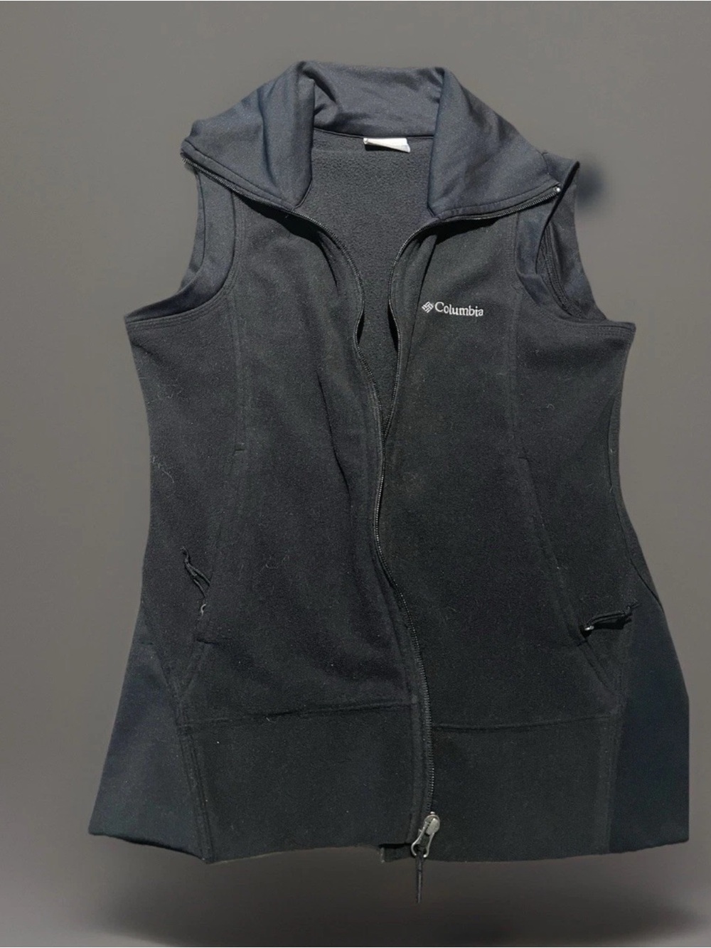 Columbia Vest Womens Small Black Fleece Full Zip Zipper Pockets Microfiber Trim